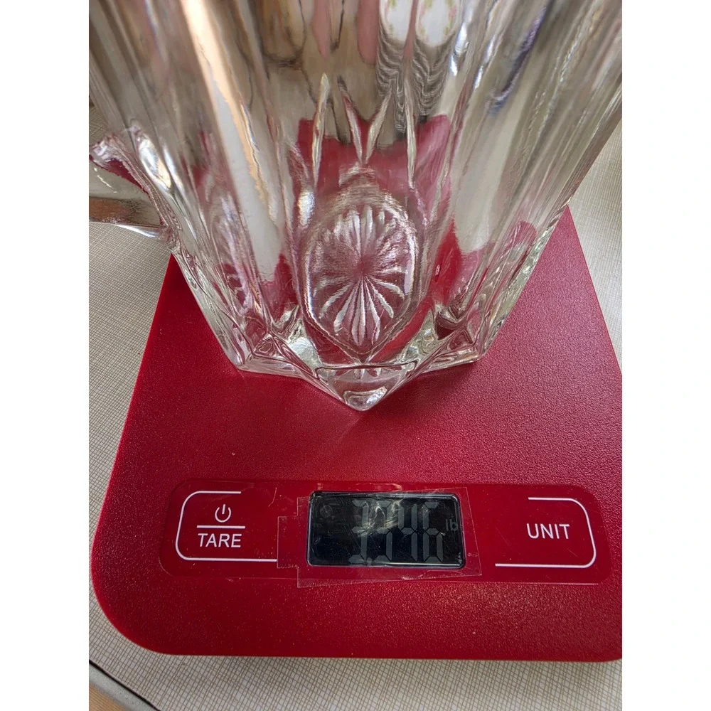 Vintage Clear Pressed Glass Pitcher Paneled Starburst Base Heavy Juice Water Jug